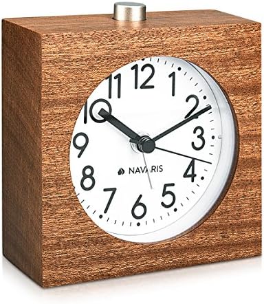 Navaris Wood Analog Alarm Clock - Dark Brown