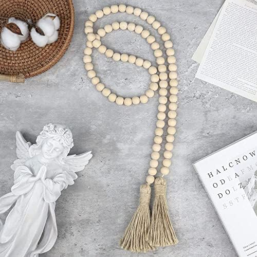 58in Farmhouse Wood Bead Garland with Tassels