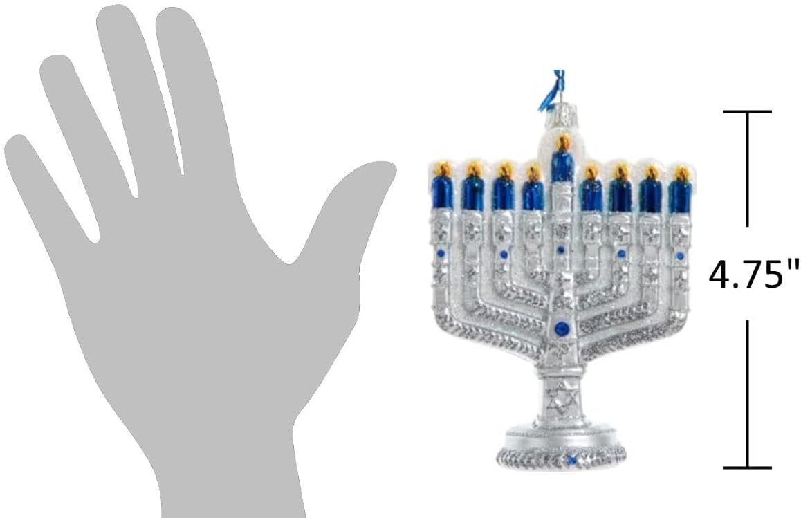 The Bridge Collection Hanukkah Menorah Ornament - 475 Inch Blue and Silver Glitter