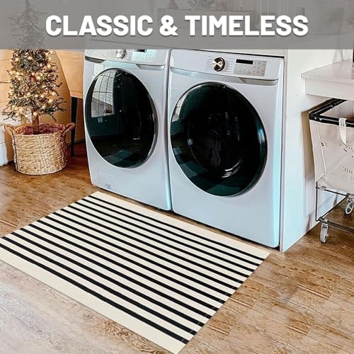 IOHOUZE Black Beige Striped Rug 2x3 Front Door Mat