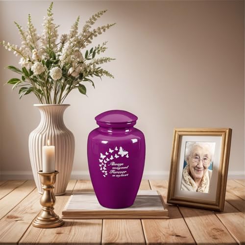 Purple Butterfly Urn for Ashes 10 Inch Height
