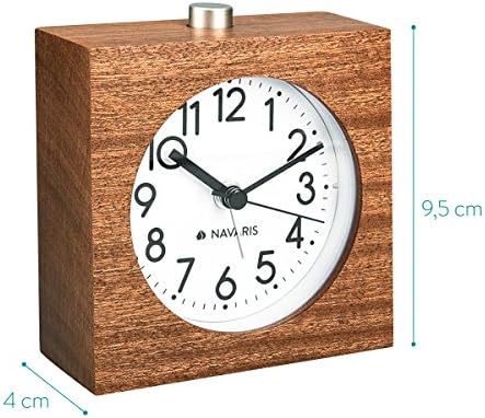 Navaris Wood Analog Alarm Clock - Dark Brown