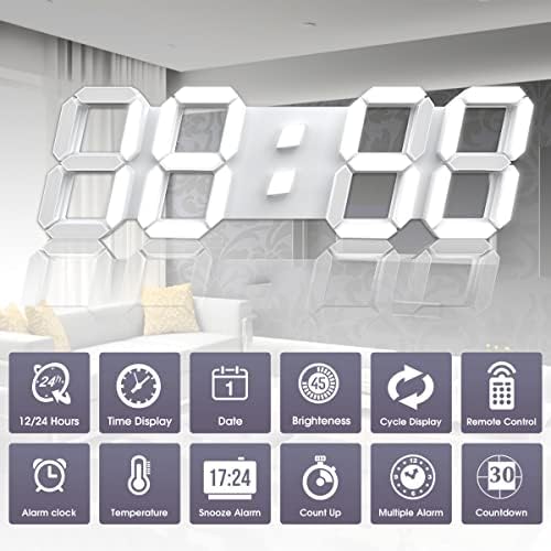 EPSKY 3D White Digital Wall Clock with Alarm and Date Display
