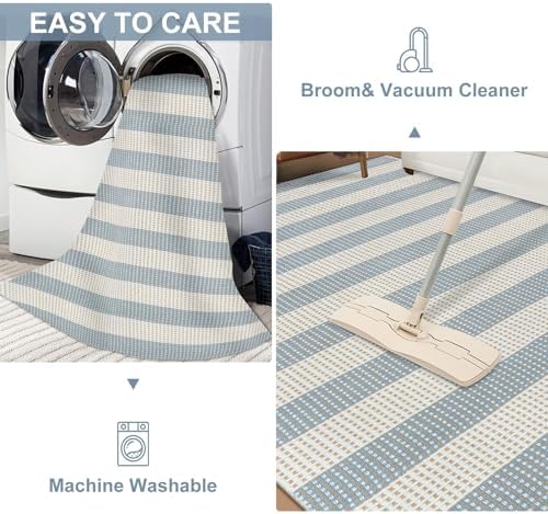 LEEVAN Blue White Striped Porch Rug 24x51