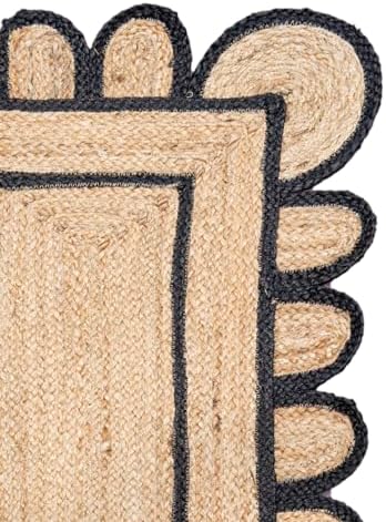 SSE Scalloped Jute Area Rug 2x6 Feet Reversible Handwoven