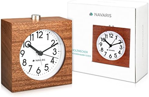 Navaris Wood Analog Alarm Clock - Dark Brown