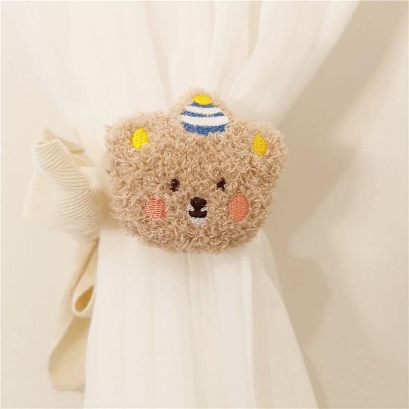 2 Pack Plush Bear Curtain Tiebacks in Beige