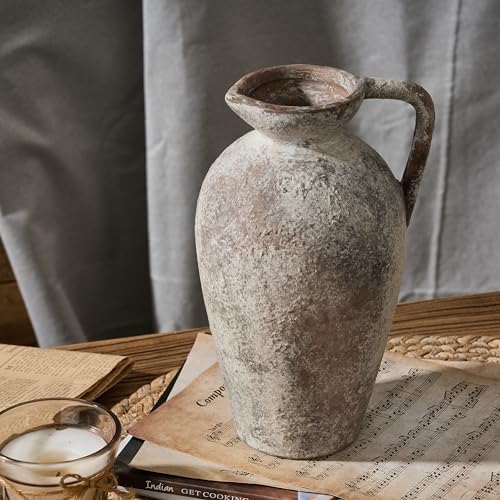 PORCER 93 Inch Antique Gray Ceramic Vase with Handle