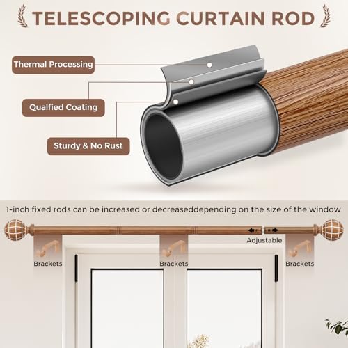 JRZOO Imitation Wood Grain Curtain Rods 30-88 Inches
