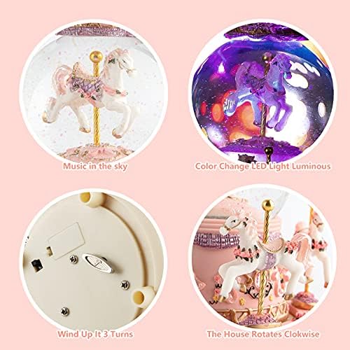 Musfunny Carousel Snow Globe Music Box with LED Lights