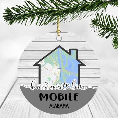 Home Sweet Home Mobile AL Ornament 2024 - 3Inch Plastic City Map