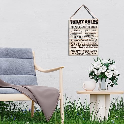 Toilet Rules Sign Wall Decor Rustic Wood 8x10