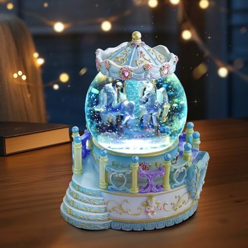 Carousel Horse Music Box with Light - Romantic Snow Globe Gift