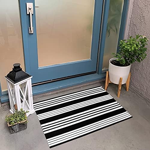 OJIA Front Door Mat 24 x 35 Black White Rug