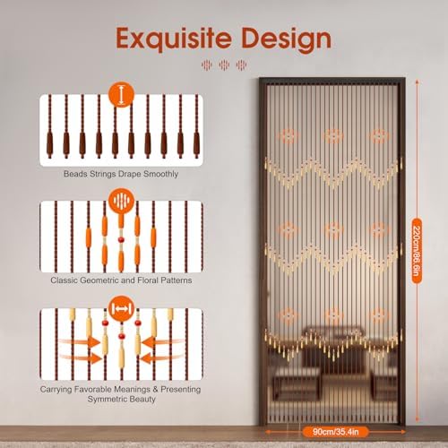 Wooden Beaded Curtain 354 x 866 Doorway Room Divider