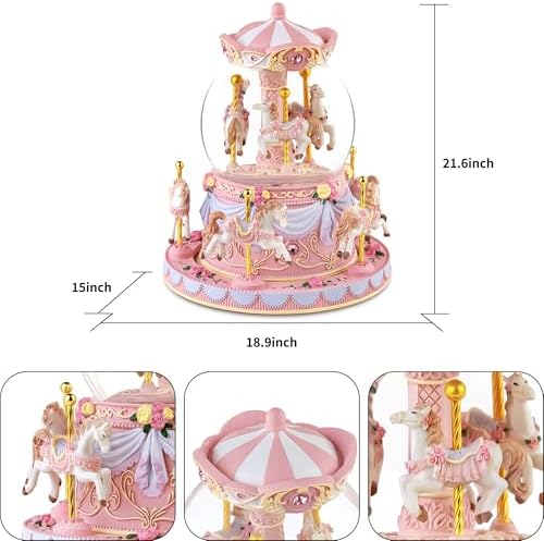 Carousel Snow Globe Music Box Birthday Gift for Girls