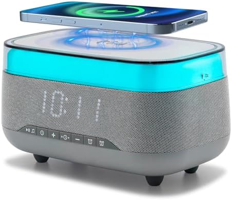 Smart Alarm Clock with 15W Wireless Charger and Bluetooth Speaker