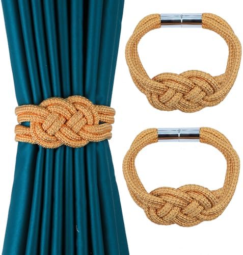 2 Pack Magnetic Curtain Holdbacks with Jute Rope