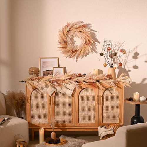 DecorbyHannah 24 Inch Pre-Lit Fall Door Wreath
