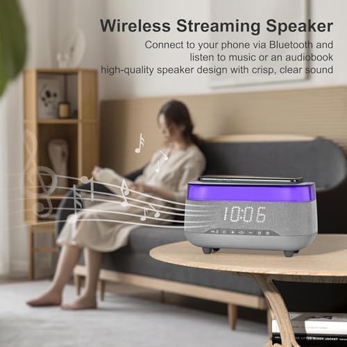 Smart Alarm Clock with 15W Wireless Charger and Bluetooth Speaker