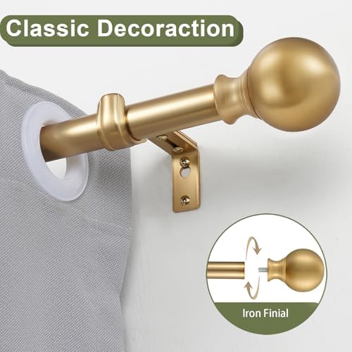 Vimayta 1 Inch Diameter Adjustable Curtain Rod 72-144 Inches Brushed Gold
