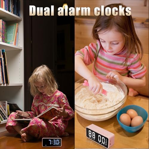 Pink Digital Alarm Clock with Music and Thermometer