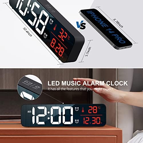 Large Digital Wall Clock with Alarm and Temperature Display