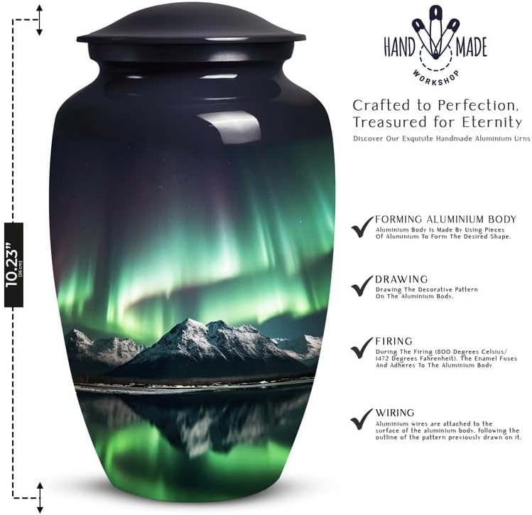 YATSKIA Large Aurora Borealis Cremation Urn for Adult Ashes