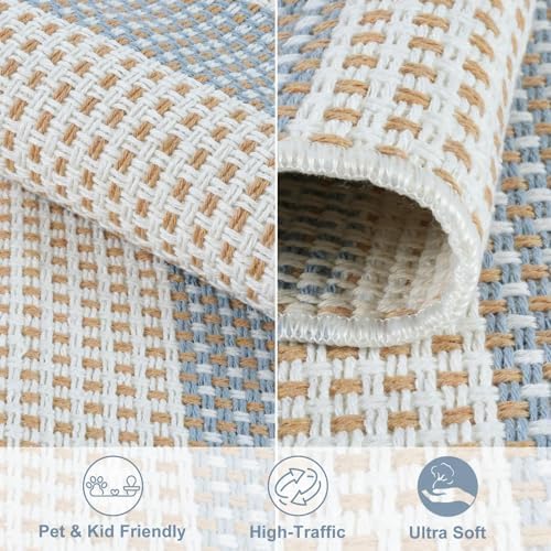 LEEVAN Blue White Striped Porch Rug 24x51
