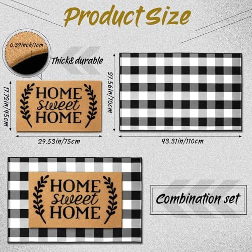 2 Pcs Buffalo Plaid Door Mat Front Porch Rug Coir Imitation