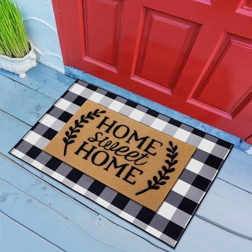 2 Pcs Buffalo Plaid Door Mat Front Porch Rug Coir Imitation