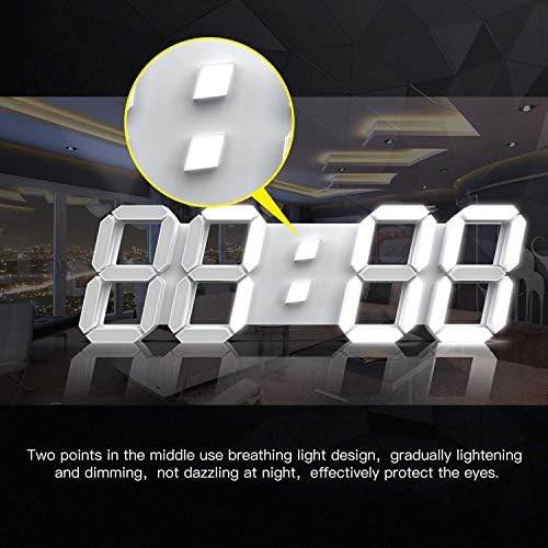 EPSKY 3D White Digital Wall Clock with Alarm and Date Display