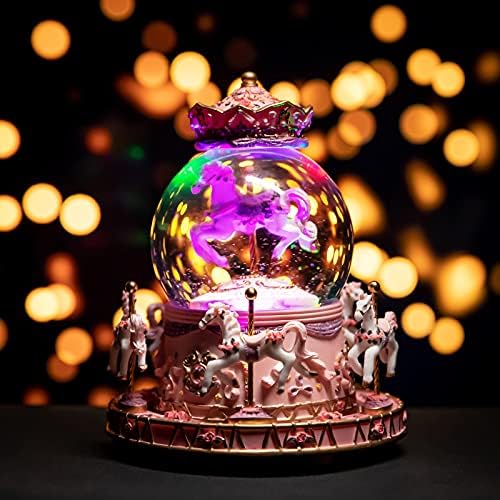 Musfunny Carousel Snow Globe Music Box with LED Lights