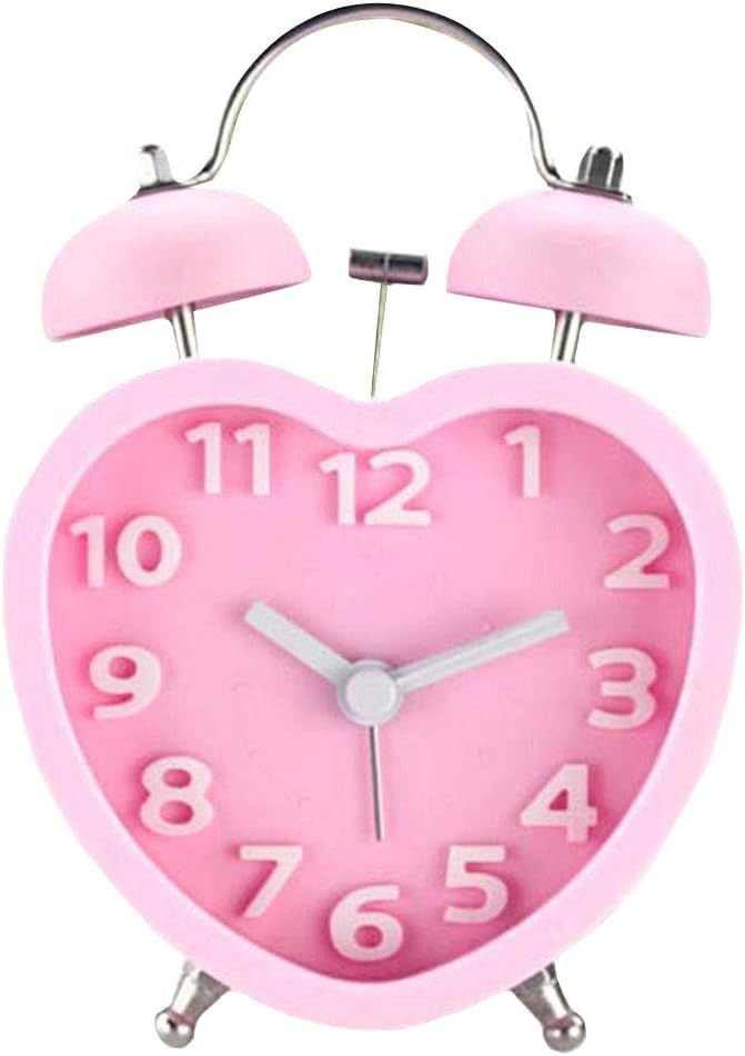 3in 3D Dial Loud Twin Bell Alarm Clock with Heart Shape Nightlight