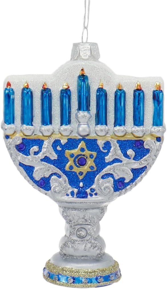 5-Inch Noble Gems Glass Happy Hanukkah Ornament