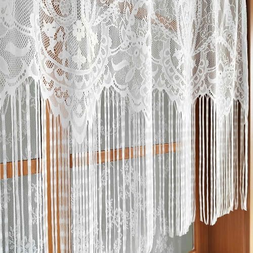 1 Panel French Floral Lace Sheer Curtains with Tassels