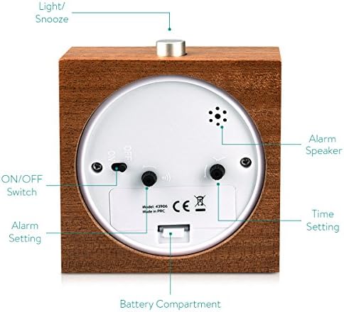 Navaris Wood Analog Alarm Clock - Dark Brown