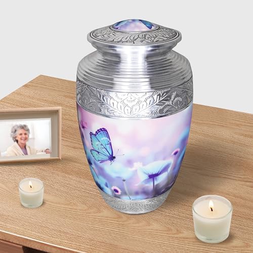 M MEILINXU Blue Butterfly Large Cremation Urn for Adult Ashes