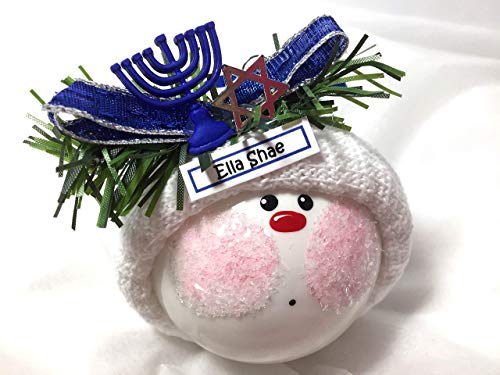 Handmade Hanukkah Glass Ornament Blue Menorah Star