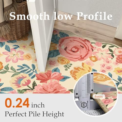 PureCozy Washable Floral Runner Rug 2x6 Beige