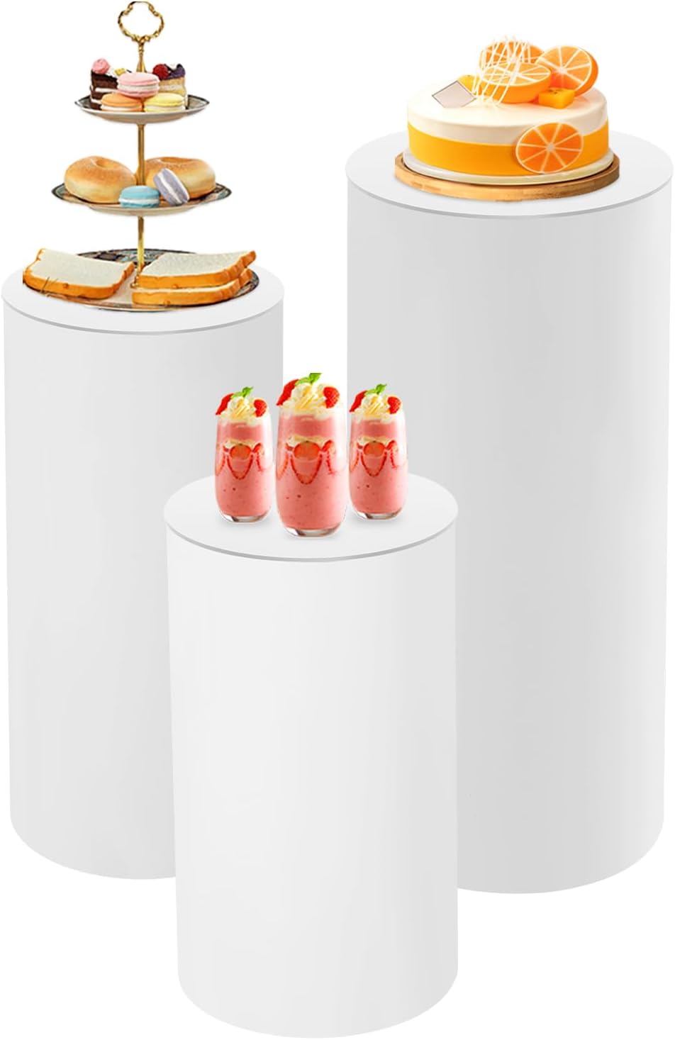 3PCS White Cylinder Pedestal Stand for Wedding Display
