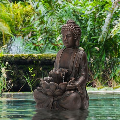 Glitzhome Zen Buddha Fountain with LED Lights