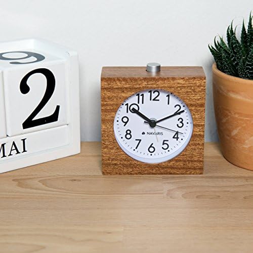 Navaris Wood Analog Alarm Clock - Dark Brown
