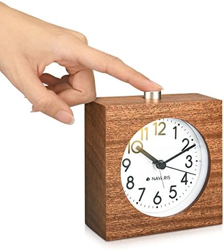 Navaris Wood Analog Alarm Clock - Dark Brown