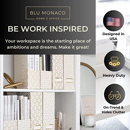 BLU MONACO Foldable Magazine Storage Boxes - Set of 4 Gold Woven Design