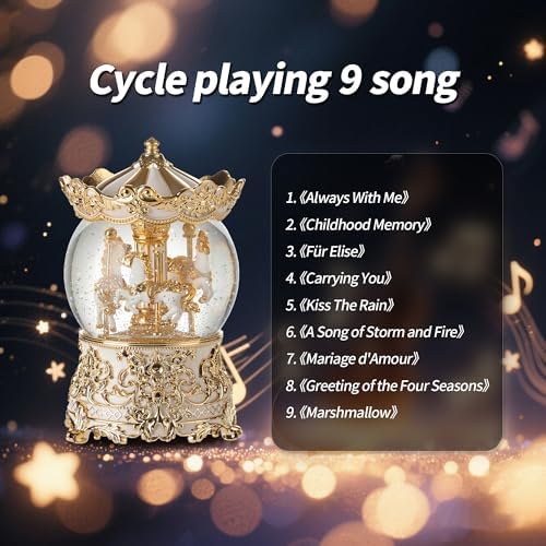 Gold Carousel Music Box Princess Unicorn Snow Globe Gift