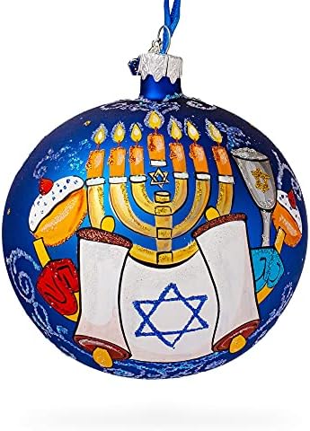 BestPysanky 4 Inch Blown Glass Menorah Ornament