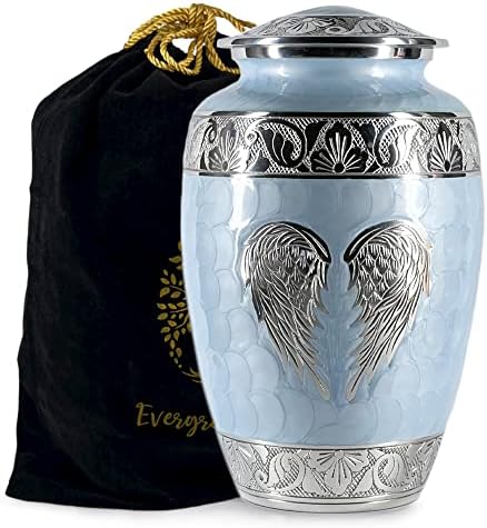 Cremation Urn with Angel Wings Design Sky Blue