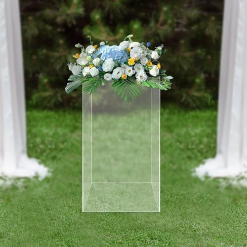 12x12x24 Clear Acrylic Cube Pedestal Display Stand - 5-Sided Wedding Centerpiece Riser