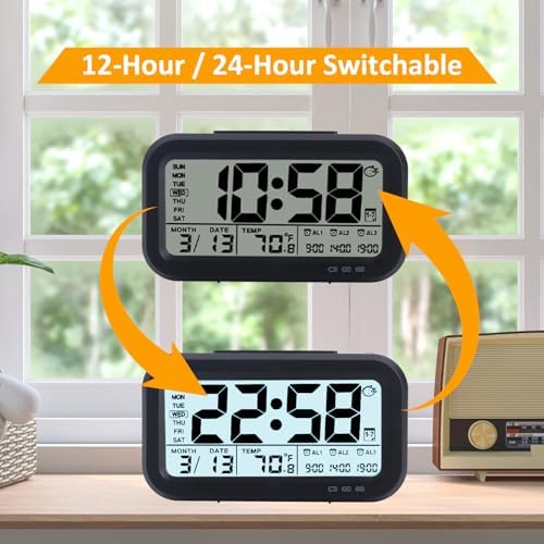 Digital Alarm Clock with 43 Screen and 3 Bells for Heavy Sleepers